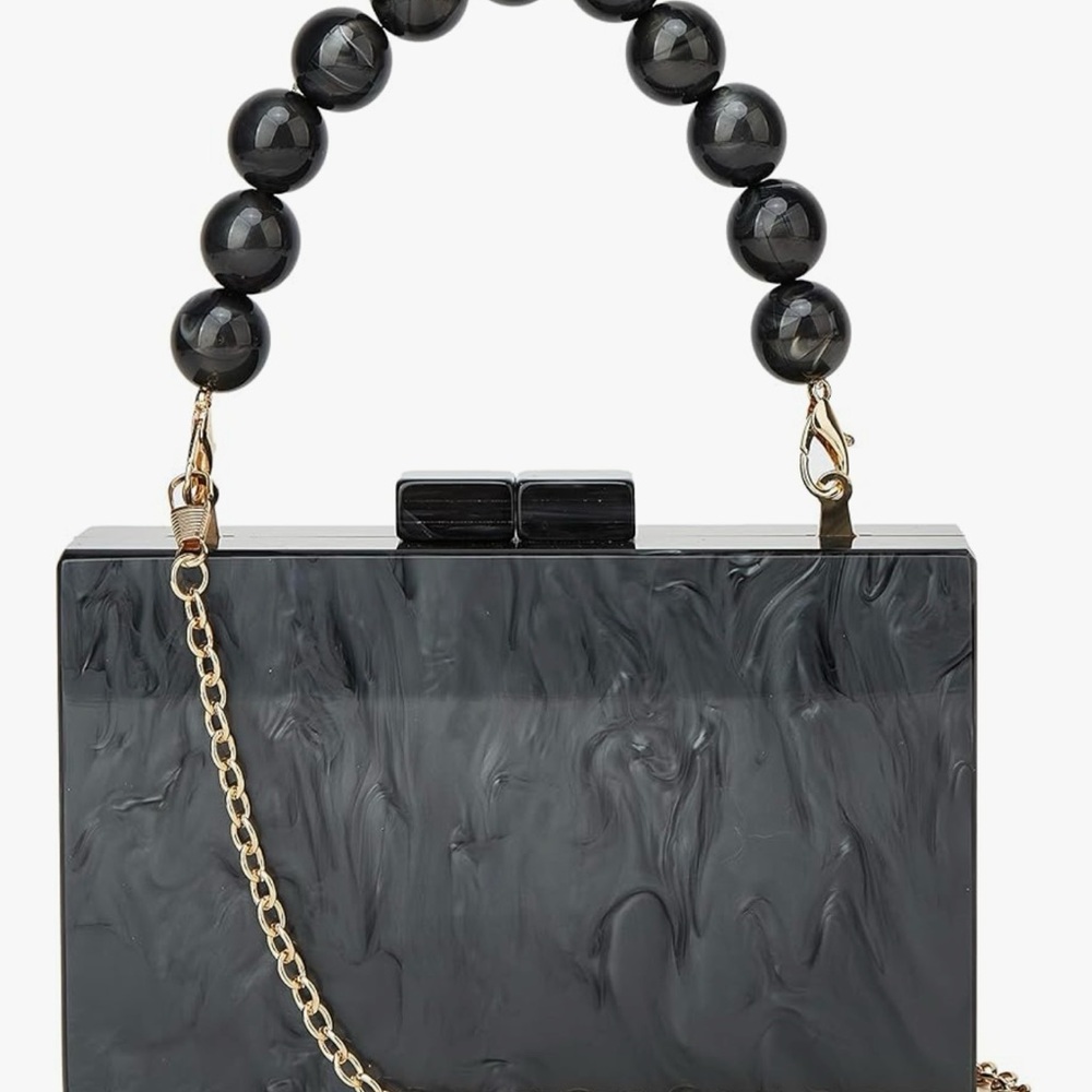 Elegant Black Clutch with Beaded Handle
